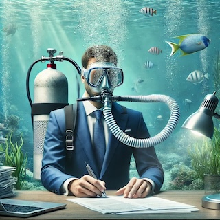 Manager working under water