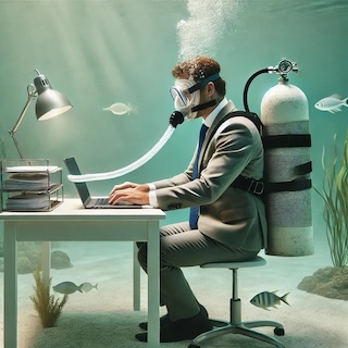 Manager working under water