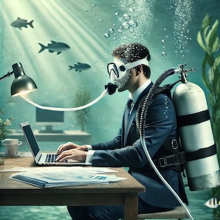 Manager working under water