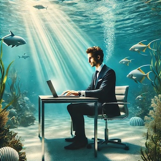 Manager working under water