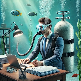 Manager working under water