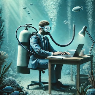 Manager working under water