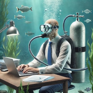 Manager working under water