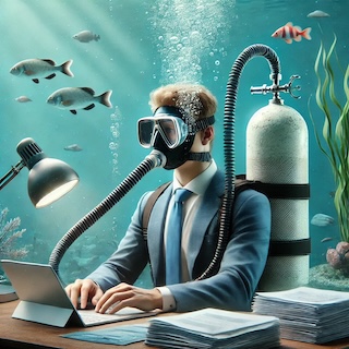 Manager working under water