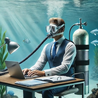 Manager working under water