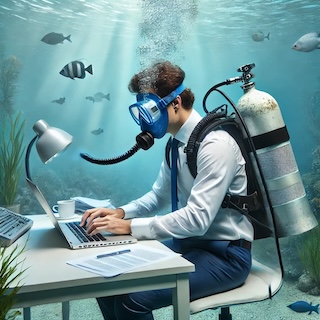 Manager working under water