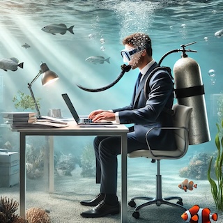 Manager working under water