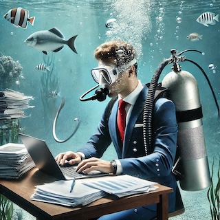 Manager working under water