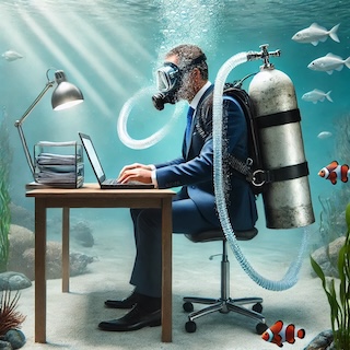 Manager working under water