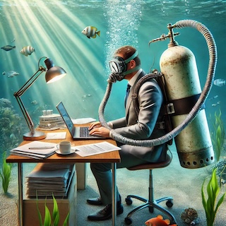 Manager working under water