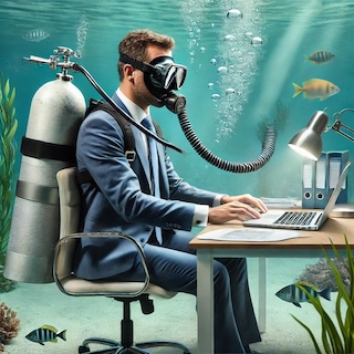 Manager working under water