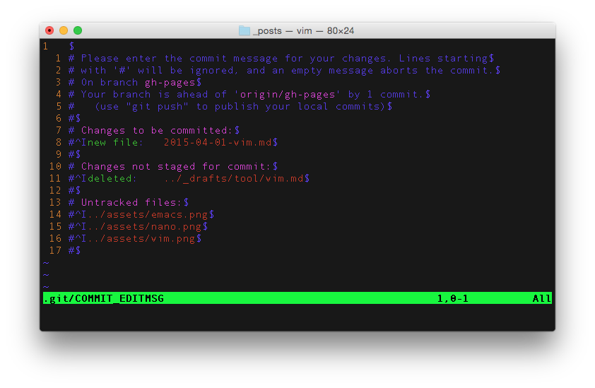 Editing commit message in Vim
