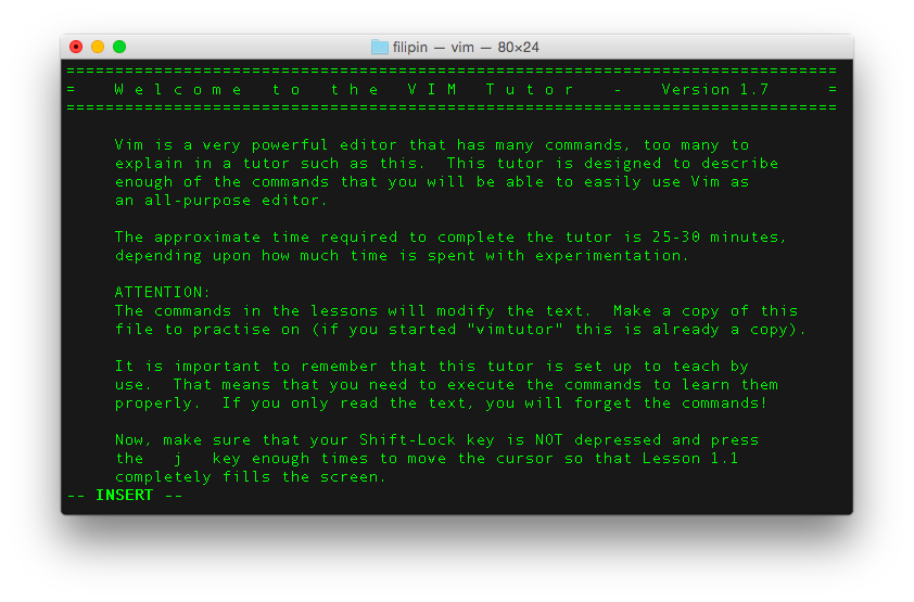 vimtutor insert mode